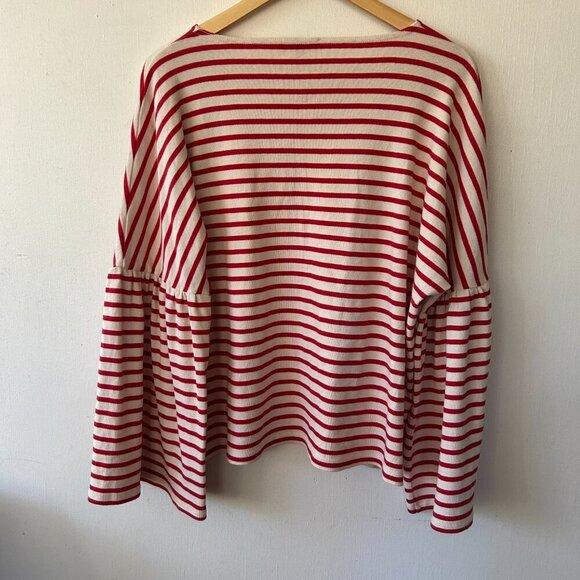 J.Crew Striped Sweater Womens XL Red White Flare Sleeves Boatneck Holiday - Picture 10 of 10